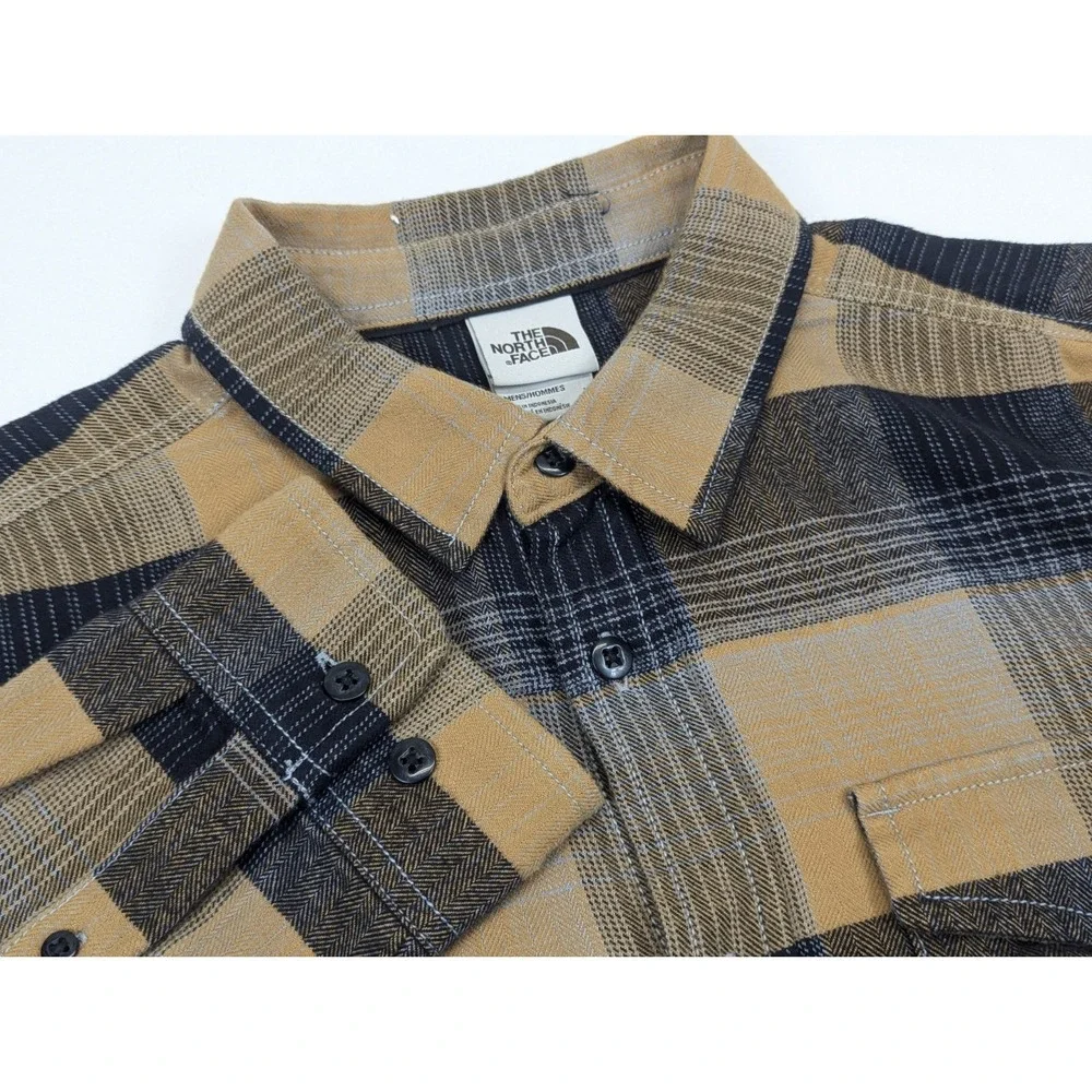 The North Face Flannel Shirt Mens LG Brown Black Plaid Lite Weight Stayside Y2K